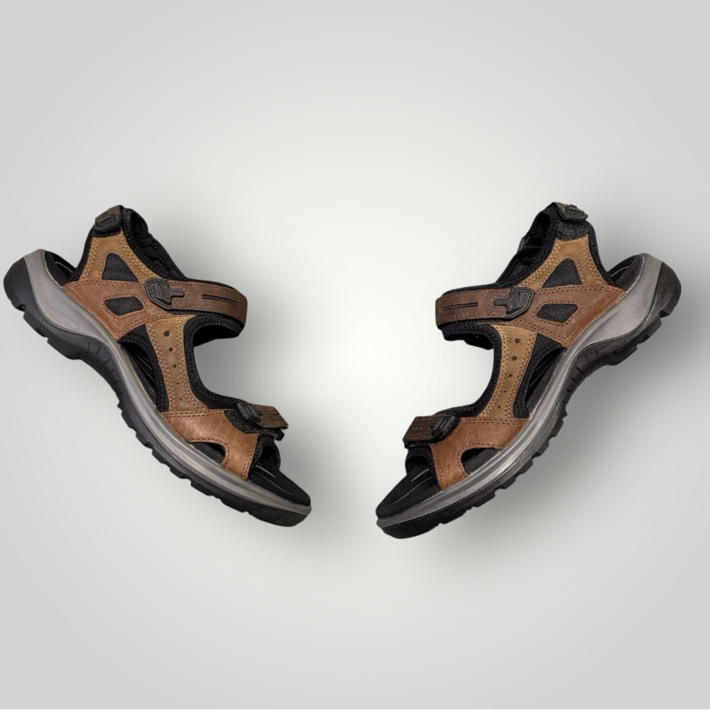 Ecco Brown and Black Open-Toe Leather Trail Sandals